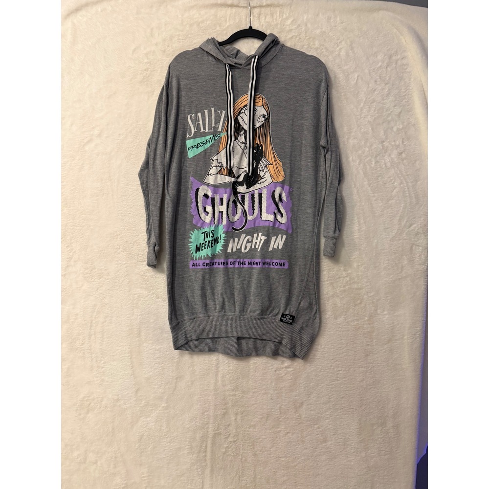 Disney Nightmare Before Christmas Sally Ghouls Night In Hoodie Dress Gray Small